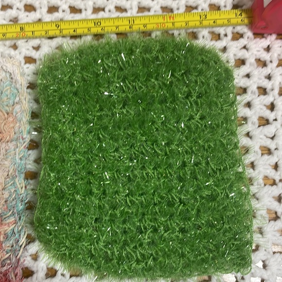 Handmade Scrubby Mitt Wash Cloth Hand Scrubby Exfoliate Green Peach Bathroom - Picture 10 of 17